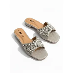 613 G Metallic Gold Jewel Slides Lightweight Breathable Summer Upper Printed with <b>Soft</b> PU PVC Insole for Outdoor Use - Product Image 2