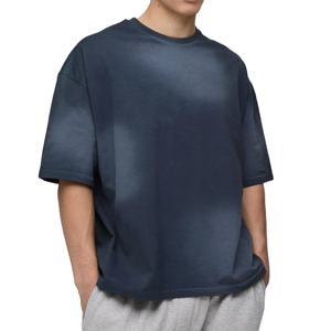 Camiseta de manga corta de verano, 100% algodón, 220GSM, de alta calidad, corte holgado, efecto descolorido, personalizable con logotipo propio, para hombre. - Product Image 1