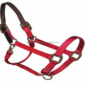 Licou de cheval en Nylon coloré à Triple épaisseur, conception personnalisée avec couronne en cuir et quincaillerie réglable en laiton massif robuste de toutes tailles - Product Image 2