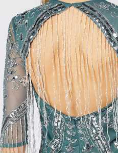 Robe de bal vintage élégante robe fourreau pleine longueur col rond paillettes perlées poly maille tissu brodé motif de fête décontractée - Product Image 4