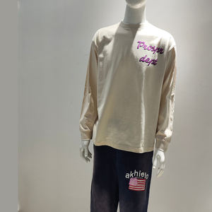 Men's Casual Style <b>Cropped</b> <b>T</b>-<b>shirt</b> 100% Cotton Knitted Custom Printing Long Sleeve Boxy <b>Fit</b> Oversized Fashionable Design - Product Image 1