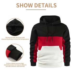 Sweat à capuche pull-over pour hommes Sweat à capuche avec cordon de serrage Sweat à capuche Color Block Sweat à capuche pour hommes avec poche zippée Noir - Product Image 4