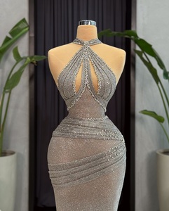 Vestido de Fiesta Largo de Satén Transpirable y Ecológico, con Encaje, Corte en A, Adornado con Cristales y Perlas, Falda con Patrón Completo, para Eventos Formales - Product Image 2
