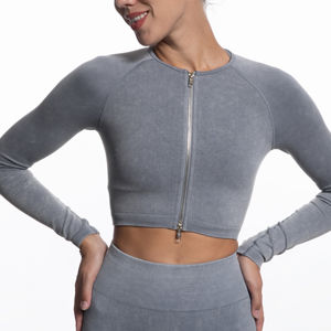 Women's Knitted Spandex Zipper up Full Sleeve Slim Fit Breathable Eco-Friendly Gym <b>Jacket</b> with Pockets for Fitness <b>Yoga</b> - Product Image 3
