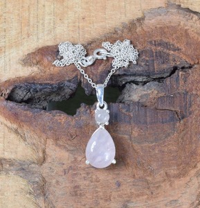 Boho Style cadeau pour l'amour femmes mode pendentif Rose Quartz pierres précieuses 925 collier en argent Sterling avec 925 bijoux estampillés - Product Image 2