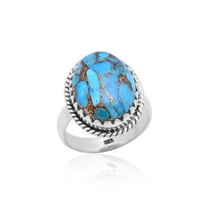 Bague en argent sterling 925 turquoise en cuivre bleu Bague de mariage en pierre précieuse de forme ovale faite à la main de style classique pour femme - Product Image 1