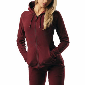 Custom Fashionable Sexy Fitness <b>Women's</b> Fitted Single-Brushed Full Zip <b>Hoodie</b> With <b>Cowl</b> <b>Neck</b> Hood and Top of <b>Neck</b> Zip Protection - Product Image 1