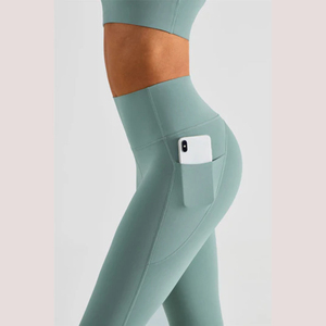 Pantalones de Yoga de cintura alta sin costuras personalizados OEM para mujer, mallas transpirables para gimnasio y Fitness con bolsillo, mallas de entrenamiento para levantar glúteos - Product Image 1
