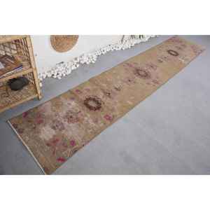 Alfombra clásica de lana Vintage Beige Pink Patchwork diseño hecho a mano 2,1X10,8 pies rectángulo para sala de estar respaldo de látex pila de felpa - Product Image 2