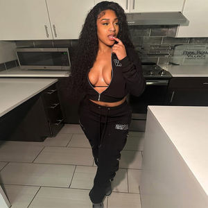 Ensembles de jogging pour femmes-Survêtement de survêtement deux pièces-Vêtements sur mesure de couleur blanche et rouge-Rayures latérales - Product Image 1