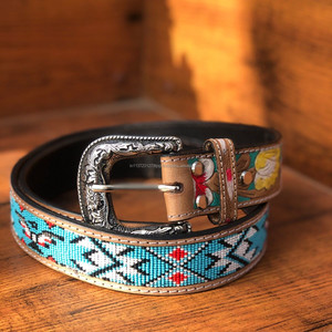 เข็มขัดหนังแกะสลักลายลูกปัดทำมือแบบใหม่ มีจำหน่ายทุกขนาด ดีไซน์สไตล์ตะวันตก แฟชั่นโบฮีเมียนตะวันตก วินเทจ - Product Image 3