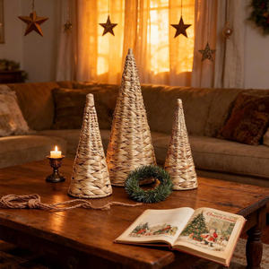 Centres de table tendance pour ajouter une ambiance festive de Noël, couleur rustique et saveurs rétro, ensemble d'arbres de Noël en jacinthe d'eau - Product Image 2