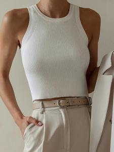 Nuevas camisetas sin mangas de Color sólido, Tops cortos con tirantes finos de algodón suave, camisola informal de verano, chaleco básico sin mangas, Tops de verano para mujer - Product Image 4