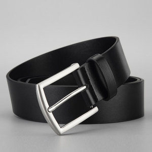 Cinturón de Cuero Genuino para Hombre, Estilo Casual, Color Negro Sólido, Hebilla de Acero - Product Image 1