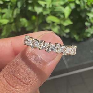 Bague de mariage demi-éternité pour femme avec diamants de laboratoire taille marquise et taille brillant rond, clarté VS, couleur EF - Product Image 2