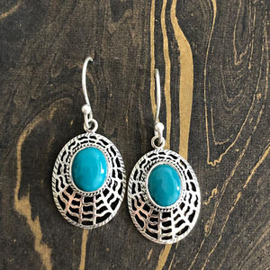 Turquoise <b>Earrings</b> with 14K Gold Drop and <b>Stud</b> Bezel <b>Set</b> with Opal Diamond Ruby Gold Plating 6.1 Grams - Product Image 1