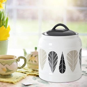 Pot de rangement décoratif en céramique avec couvercle, hermétique, sûr pour les aliments, motif feuille, organisateur de cuisine, rangement élégant pour comptoir - Product Image 3