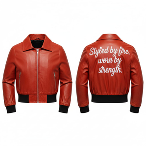 Chaqueta de Motociclista Impermeable de Algodón con Color Personalizado para Mujer, con Bordado Estilo Fuego en la Espalda, Bolsillo con Cremallera, Abrigo de Invierno - Product Image 3