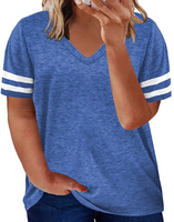 Camiseta de Manga Corta con Cuello en V de Jersey de Poliéster/Algodón Ecológico de Alta Calidad para Mujer, con Encaje de Dibujos Animados, Talla Grande, Informal, Marca Personalizada