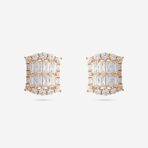 92.5 <b>Silver</b> <b>Stud</b> <b>Earrings</b> Trendy Geometric Diamond & Pearl Classic Elegant Emerald Cut for Wedding Engagement Party Gift 188406 - Product Image 1