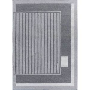 พรมโพลีเอสเตอร์ทอลายแบน รุ่น ADPL-1106 สำหรับใช้ในบ้านและโรงแรมกลางแจ้ง ลายทางสีเทาดำ แบบแจ็คการ์ด ขนตัดสไตล์วิลตัน - Product Image 1