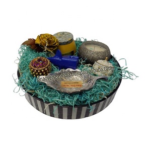 Hot Selling Eco-Friendly Handmade Round <b>Gifting</b> <b>Hamper</b> Tray Printed Wooden with Leaf Candle Jar and <b>Boxes</b> for Diwali - Product Image 2