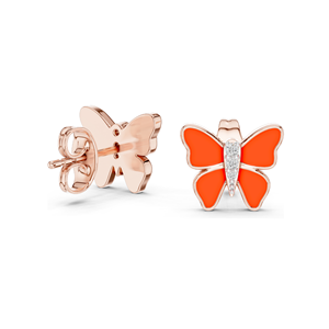 Boucles d'oreilles papillon en émail avec diamant de laboratoire 0,044 CT, clarté VVS-VS EF, or 18 carats, 14 carats, 10 carats et argent 925, travail Meena, jaune - Product Image 5