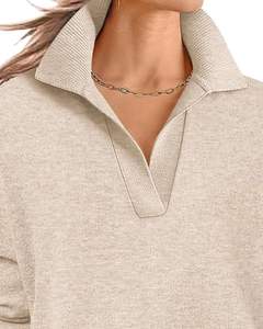 Suéter de Punto Personalizado para Mujer, Cuello en V, Color Verde, Manga Larga, Ajuste Holgado, Suave, Informal, Elegante, para Uso Diario - Product Image 4