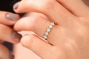 Anillo de oro amarillo de 14 quilates con certificado GIA de diamante Natural de corte princesa, banda de boda elegante de media eternidad y anillo de compromiso para mujer - Product Image 4