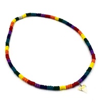 Collier bohème en coquille de noix de coco, perles colorées naturelles avec pendentif en forme de dent