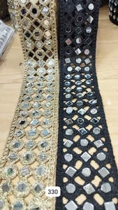 Lacets brodés miroir 100% coton sur mesure en or et noir perlés Créateurs de bijoux et idée de fabricants de ceintures - Product Image 2