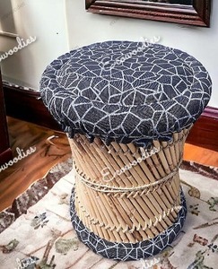 New Arrival Handmade Natural Bamboo Mudda Stool SARKANDA Bamboo Wicker <b>Foot</b> Rest Stool For Living Room Garden Balcony - Product Image 6