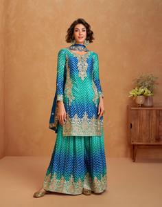 Salwar Kameez Tradicional de Seda Chinon para Mujer, Creación Neeta Premium, Ropa India Pakistaní, Secado Rápido, Largo hasta la Rodilla, Corte Regular - Product Image 2