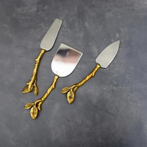 Ensemble de couteaux à fromage haut de gamme pour la maison, finition dorée brillante moderne, vaisselle en métal pour hôtels et restaurants - Product Image 1