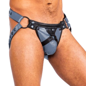 Leather Jockstrap All <b>Black</b> Faux Leather One Size Fetish Underwear - Product Image 2