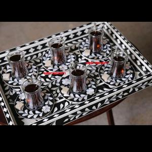 Plateau artisanal en bois nacre blanche, 6 pièces, brûleur Bakhoor, dessous de verre de décoration de maison, boîte de rangement, encens du Ramadan de l'aïd, plats et assiettes - Product Image 5