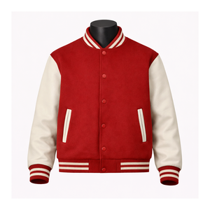 Chaqueta Varsity para Uso Diario, Chaqueta de Invierno, Chaquetas Varsity Rojas Personalizadas, Cuerpo de Lana, Mangas de Cuero PU, Marca Privada OEM - Product Image 1