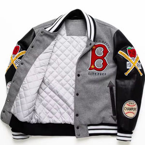 Nueva Chaqueta de Béisbol Estilo Letterman Vintage de Lona y Cuero con Manga de Lona, Bordado de Chenilla Personalizado y Cristales Frontales Transpirables - Product Image 2
