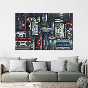 Tableau sur toile rétro Boombox : Décoration musicale imprimée pour salle de musique, encadré style galerie - Product Image 1