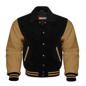 Écusson de broderie avec logo personnalisé en laine blanche et veste universitaire en cuir véritable à moitié blanche/Vestes universitaires ajustées minces de bonne conception - Product Image 1