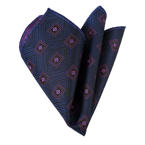 Mouchoir à col tissé en jacquard à motifs carrés violets sur bleu marine - Product Image 1