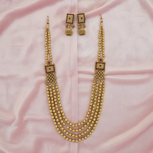 Beautiful Ethnic Beaded 4 Layer Long <b>Necklace</b> Set Designer Antique Style with High Gold Polish Ideal for Party Wear - Product Image 1