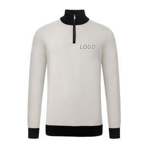 Suéteres de cuello alto de punto liso para hombre de último diseño, suéteres de golf con cuello Polo y logotipo personalizado con cremallera de cuarto - Product Image 1