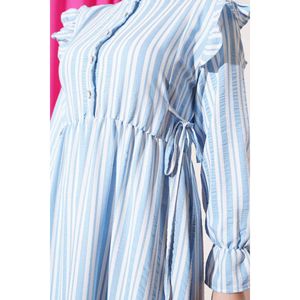 ชุดเดรสไหล่แต่งระบายลายทางติดกระดุมสีฟ้า - Product Image 2