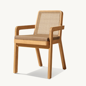 Silla individual de madera de teca con detalles de ratán en un estilo sencillo para la terraza de la casa con reposabrazos - Product Image 5
