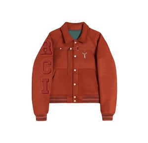 Chaqueta Varsity Personalizada de Cuero con Mangas de Cuero Estilo Streetwear para Hombre, Chaqueta Informal con Cremallera, Chaqueta de Trabajo Tejida - Product Image 1