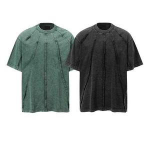 Camiseta de manga corta con lavado ácido de nuevo estilo, camiseta desgastada con costuras en el desierto, camiseta con logotipo personalizado al por mayor para hombre - Product Image 1