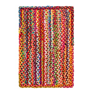 Alfombra de trapo trenzada Chindi multicolor, Alfombra de área rústica de granja Bohemia, algodón reciclado Natural Reversible tejido a mano - Product Image 1