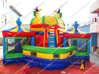 Parcours d'obstacles gonflable sur le thème du cirque de carnaval, toboggans doubles, combo trampoline gonflable, maison de trampoline, parc d'attractions pour enfants