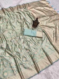 Sari Banarasi en fausse fourrure douce et pure, spécial pour les fêtes de mariage, avec pièce de tissu pour chemisier à coudre, couleur personnalisée, prix de gros, indien - Product Image 2